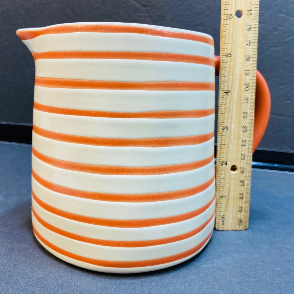 Hearth & Hand Striped Pitcher-orange/cream Stoneware Magnolia Target 5.5” Unused - Picture 5 of 7